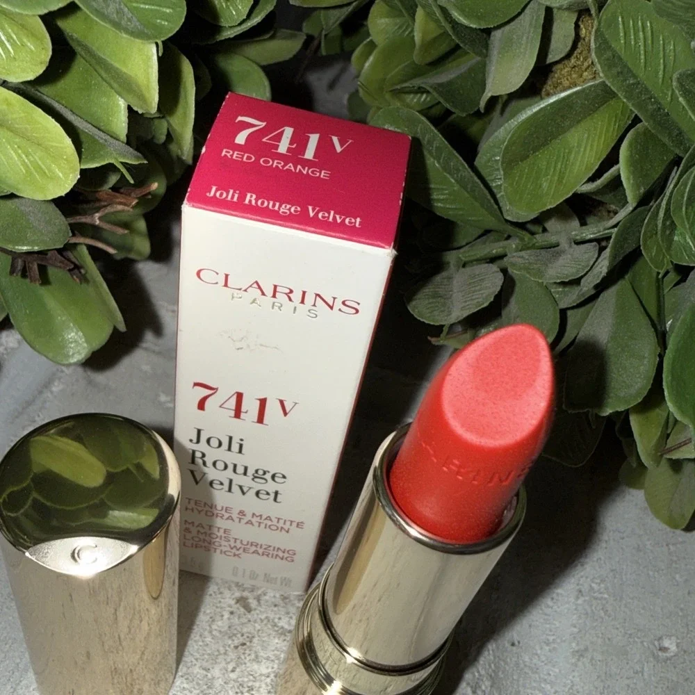 Clarins Joli Rouge Velvet Lipstick 741V Red Orange Matte/Moisturizing/Long Wear‎